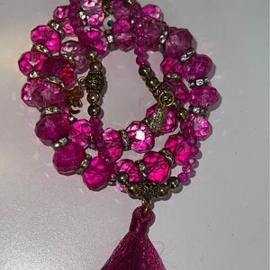 Pink Beaded Bracelet with Tassel